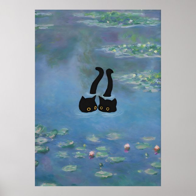 Poster Nénuphar Monet d'impression de deux chats (Devant)