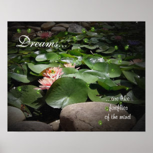Poster Nénuphars et lucioles aquarelle avec toile t