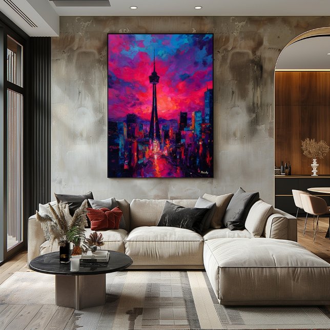 Poster Neo Expressionist Seoul Skyline Vibrant Sunset (Créateur téléchargé)