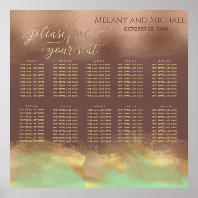 Poster Neo menthe cannelle rose or feuille aquarelle (Devant)