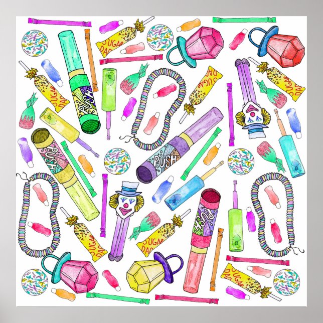 Poster Neon 80's 90's Retro Funny Candy Motif (Devant)