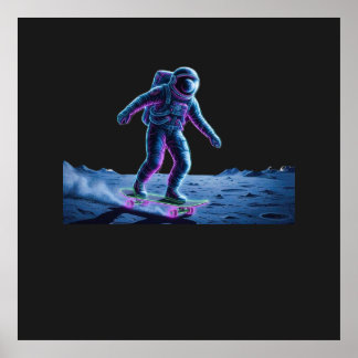 Poster Neon Astronaut Skateboarding on the Moon