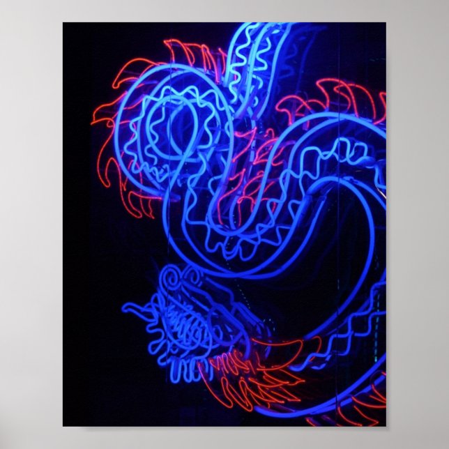 Poster Neon Blue Dragon Black Arrière - plan brillant (Devant)