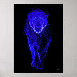 Poster Neon Blue Panther Futuristic Filament Wall Art