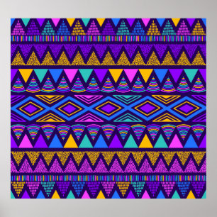 Poster Neon Blue : Tribal Navajo Motif
