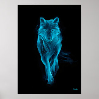 Poster Neon Blue Wolf Futuristic Filament Wall Art