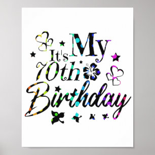 Poster neon bokeh texturé c'est mon 70e anniversaire