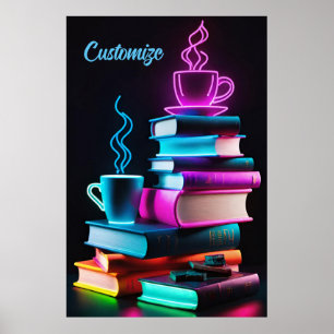 Poster Neon Books Et Café