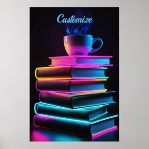 Poster Neon Books Et Café 2
