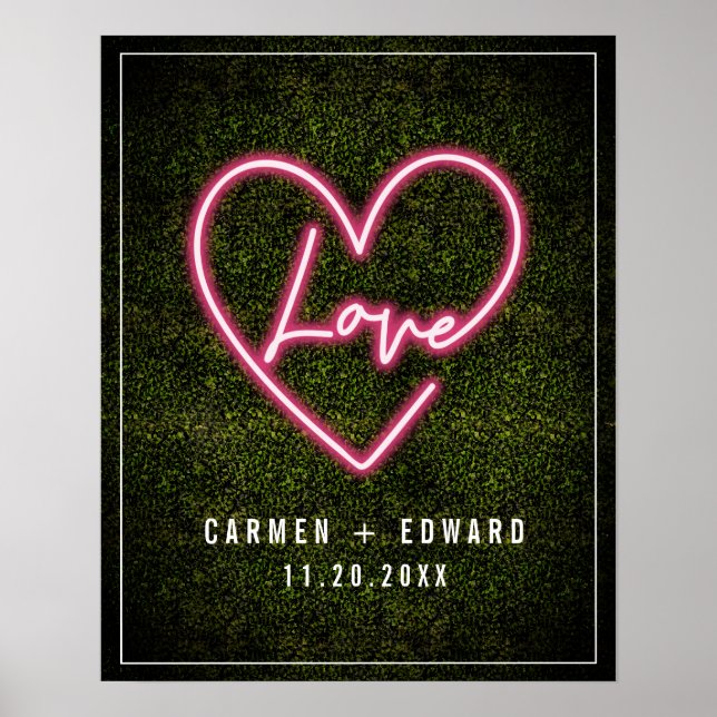 Poster Neon Boxwood Love Heart Mariage Bienvenue (Devant)