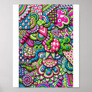 Poster Neon Candy Doodle Rose Clair Vert Bleu Tripant