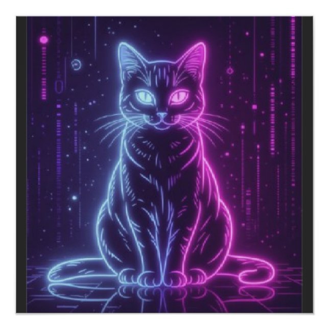 Poster **Neon Cat Design – Glowing Futuristic Feline Art* (Devant)