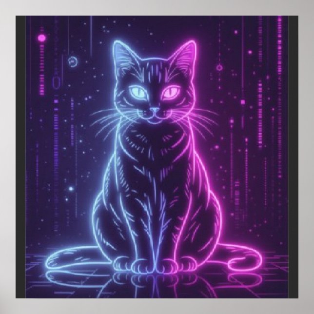 Poster **Neon Cat Design – Glowing Futuristic Feline Art* (Devant)