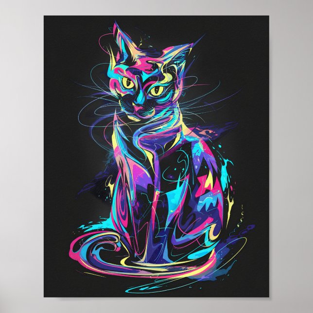 Poster Neon Cat en mouvement Abstrait (Devant)