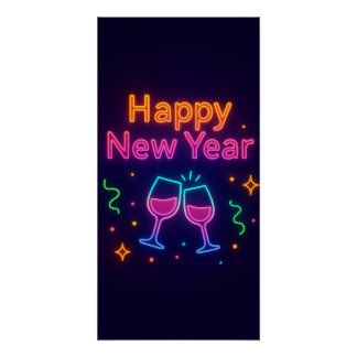 Poster neon-champagne-toast-happy-new-year-colorful-fun-p