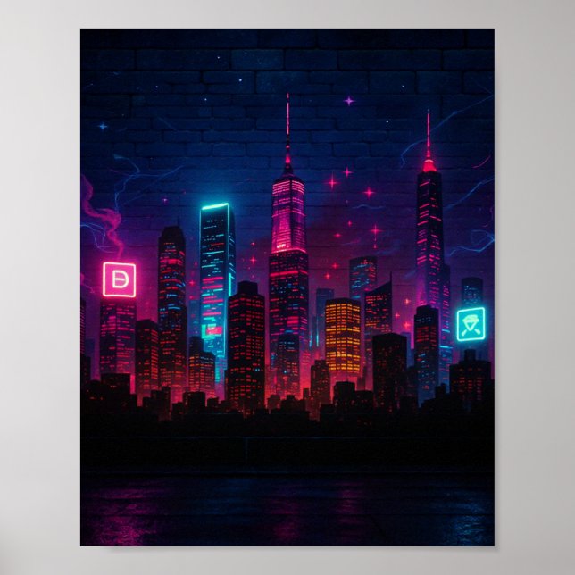 Poster Neon City Skyline : Rétro-futurisme (Devant)