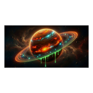 Poster Neon Cosmic Planet – Dripping Galaxy Art | Glossy