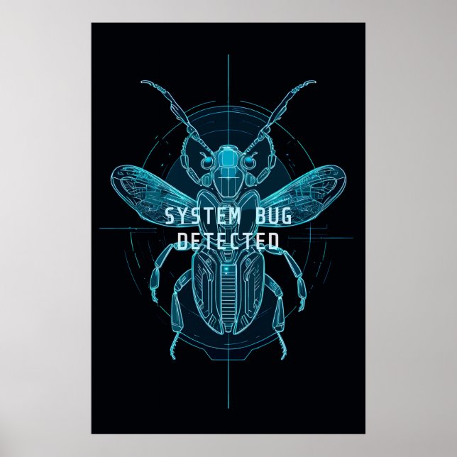 Poster Neon Cyber Bug Detected IT Programmer Humor (Devant)