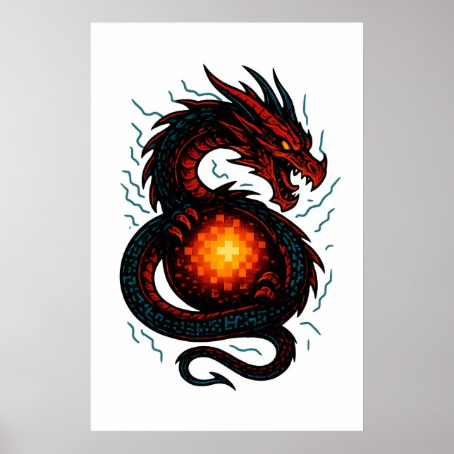 Poster Neon Cyber Dragon Coil – Futuristic Fantasy (Devant)