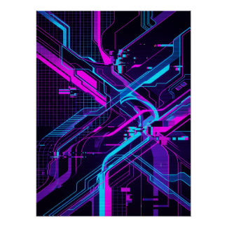Poster Neon Cyberpunk Abstract Glitch Art