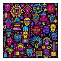 Neon Doodle Faces - Motif d'art de rue animé