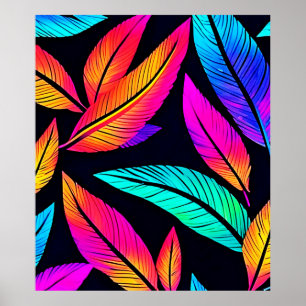 Poster Neon Feather Motif Art Vibrant
