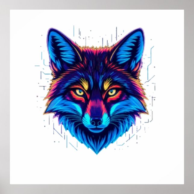 Poster Neon Fox Face – Vibrant Glowing Design (Devant)