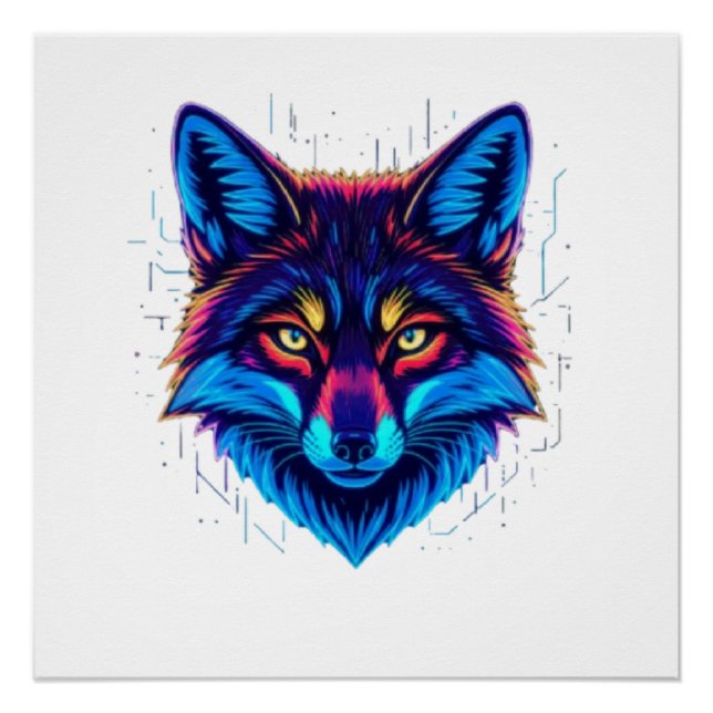 Poster Neon Fox Face – Vibrant Glowing Design (Devant)