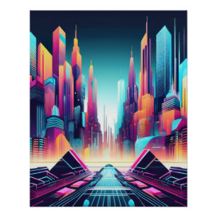Poster Neon Futuristic Cyber City Art