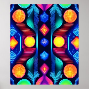 Poster Neon Geometry Mandala Art