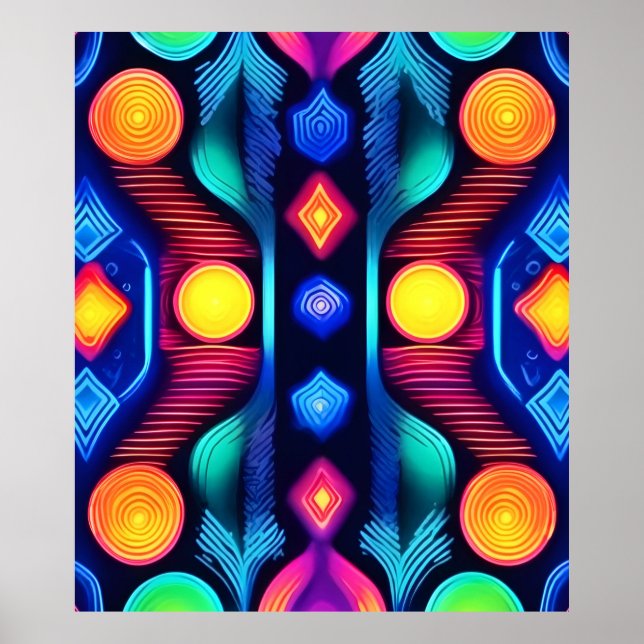 Poster Neon Geometry Mandala Art (Devant)