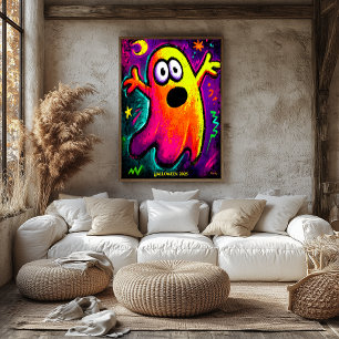 Poster Neon Ghost - Vibrant Cartoon Pop Art Halloween