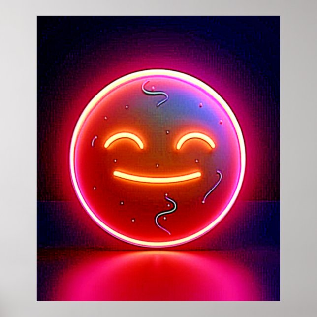 Poster Neon Glow Happy Face Art (Devant)