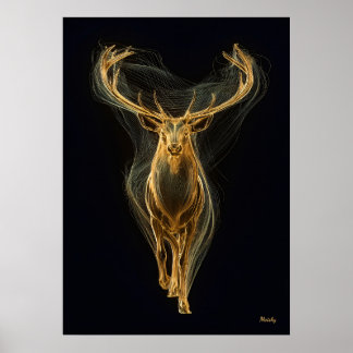 Poster Neon Golden Stag Futuristic Filament Wall Art