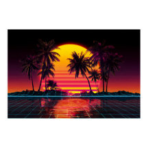 Neon Grid Palm Sunset