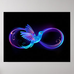 Poster Neon Infinity Symbol with Glowing Hummingbird