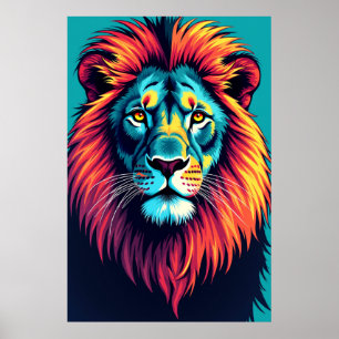 Poster Neon Jungle King - Pop Art Lion