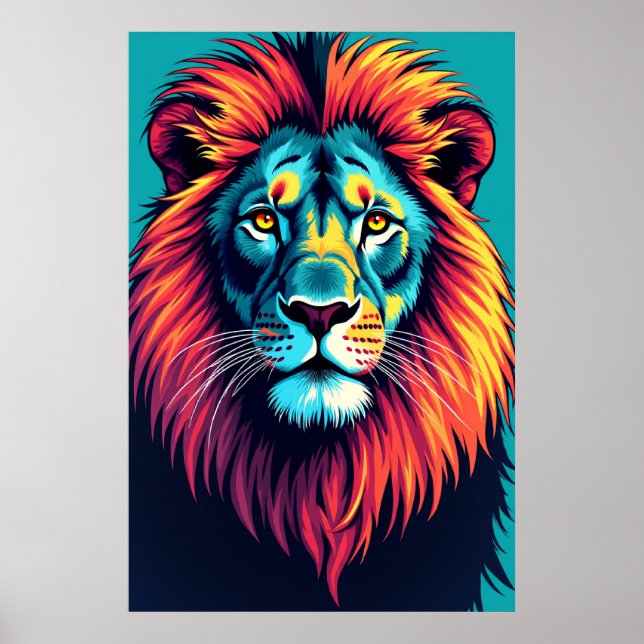 Poster Neon Jungle King - Pop Art Lion (Devant)