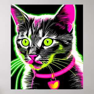 Poster Neon Kitty Feline Art