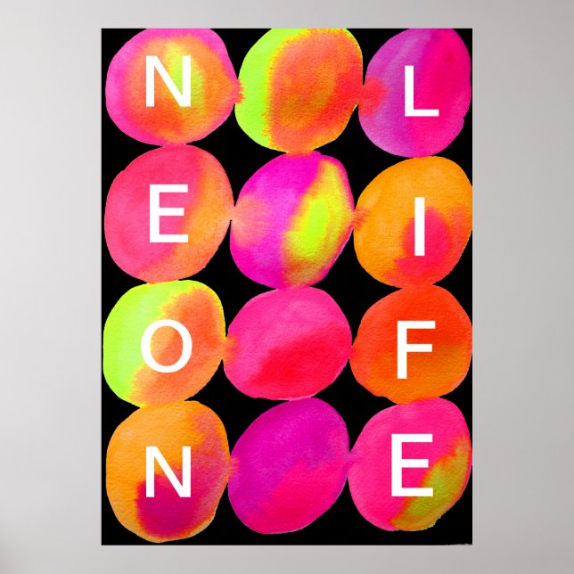 Poster Neon Life slogan abstrait couleur rose orange (Devant)