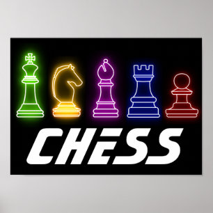 Poster Neon Lights Pièces d'échecs Échecs King