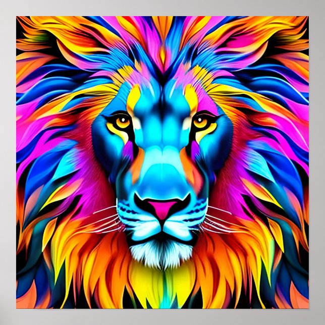 Poster Neon Lion - Motivation de l'art pop (Devant)