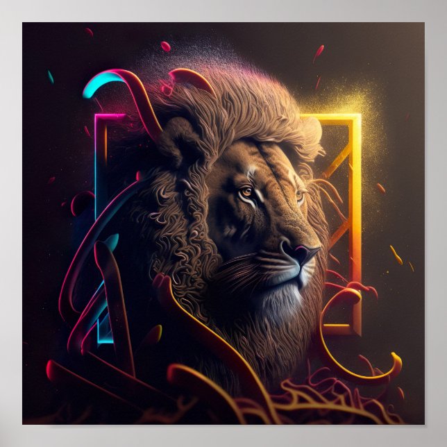 Poster Neon Lion - Motivation Graffiti Style Réalisme Ca (Devant)