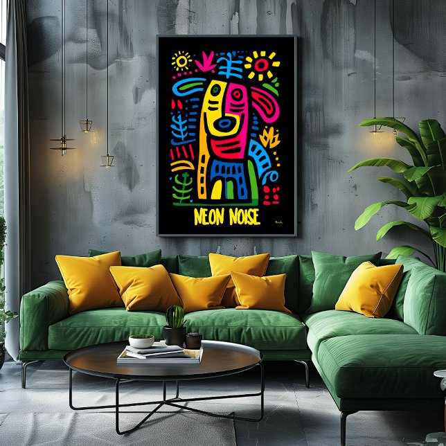 Poster Neon Noise Dog - Art animal géométrique Abstrait (Créateur téléchargé)