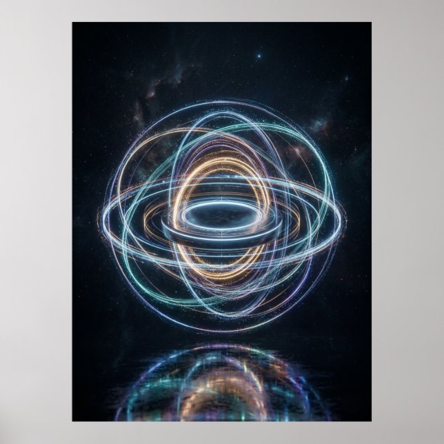 Poster Neon Orbital Rings Abstract Space (Devant)