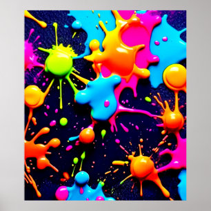 Poster Neon Paint Splatter Art Abstrait