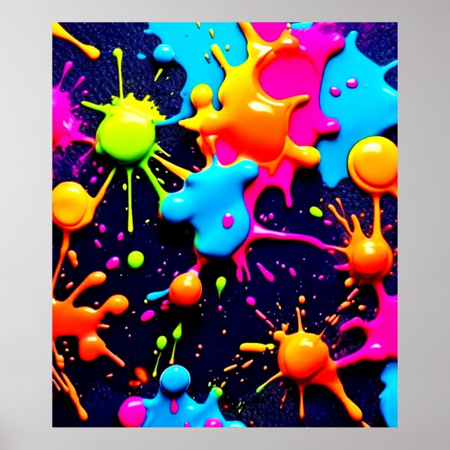 Poster Neon Paint Splatter Art Abstrait (Devant)
