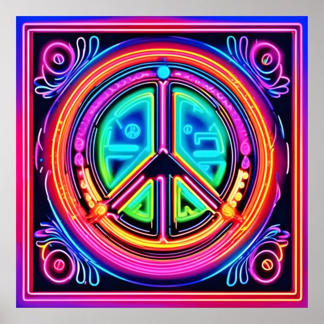 Poster Neon Peace Mandala (Devant)