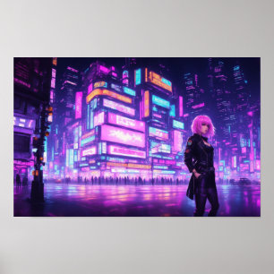 Poster Neon Pink Cyberpunk City