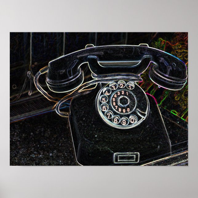 Poster Neon-Pop-Art téléphone vintage (Devant)